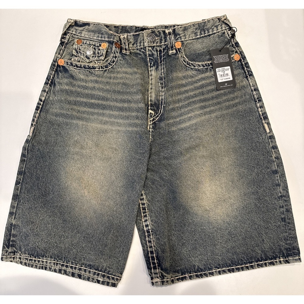 True Religion Mikey Short Mens 36 Blue New Super T Flap Baggy AF 109688c